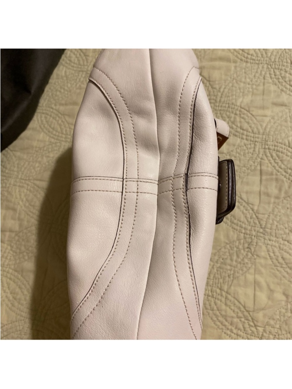 Coach White SoHo Leather Shoulder Bag with Brown Trim and Buckle - Picture 4 of 14